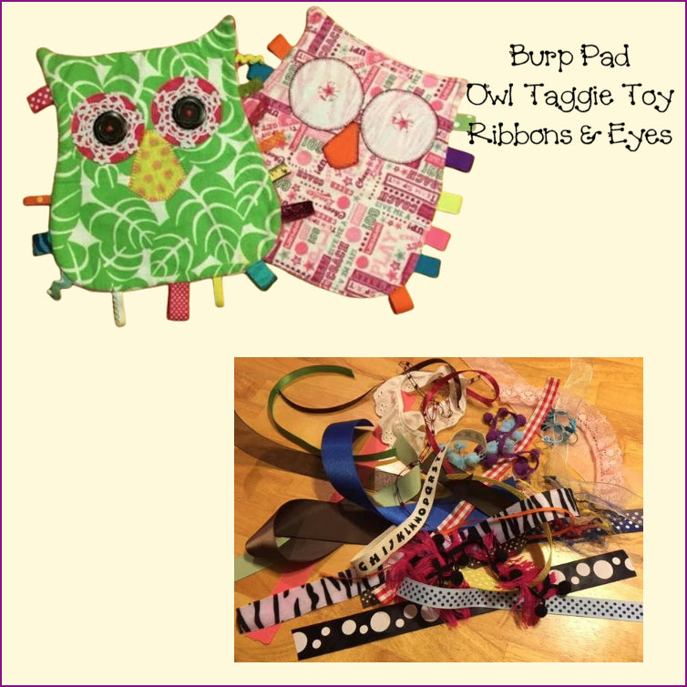Burp Pad Owl Taggie Toy Ribbons & Eyes