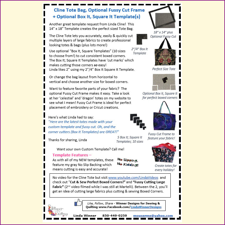 Cline (Klein) Large Tote Template