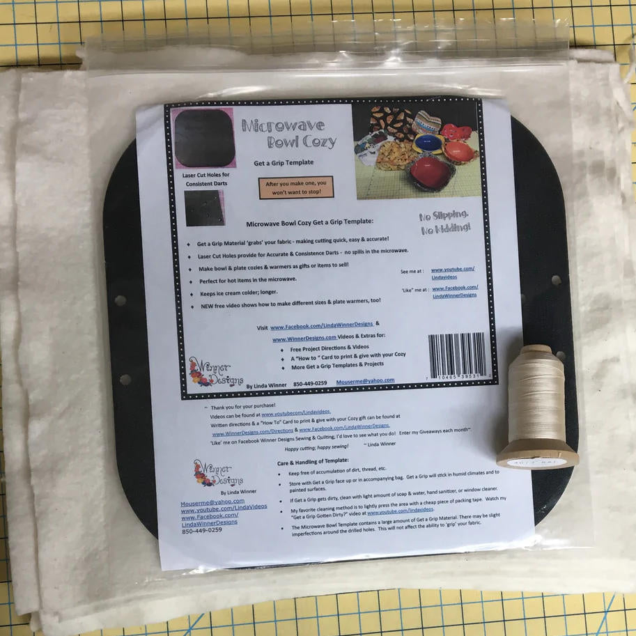 Microwave Bowl Cozy 10.5” Bundle - Template, Cotton Batting, Cotton Thread