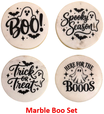 Halloween Coasters - Laser Etched Marble Halloween Ghost Coasters
