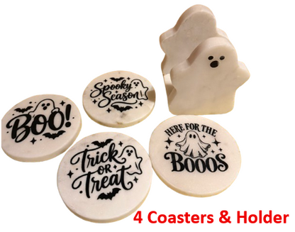 Halloween Coasters - Laser Etched Marble Halloween Ghost Coasters