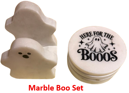 Halloween Coasters - Laser Etched Marble Halloween Ghost Coasters