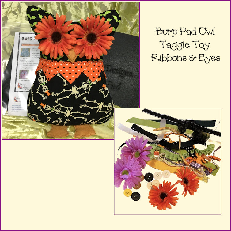 Burp Pad Owl Taggie Toy Ribbons & Eyes
