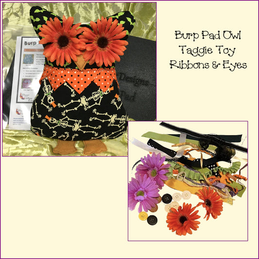 Burp Pad Owl Taggie Toy Ribbons & Eyes