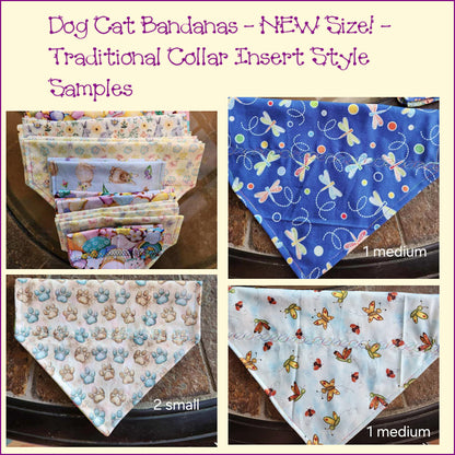 Dog Cat Bandanas - NEW Size! - Traditional Collar Insert Style