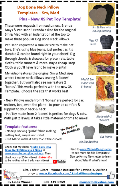 Dog Bone Templates XS, Sm, Med - Toy, Neck Pillows