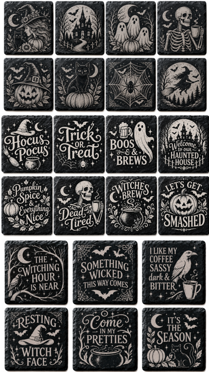 Halloween Coasters - Laser Etched Slate