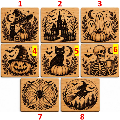 Halloween Coasters - Laser Etched Wood
