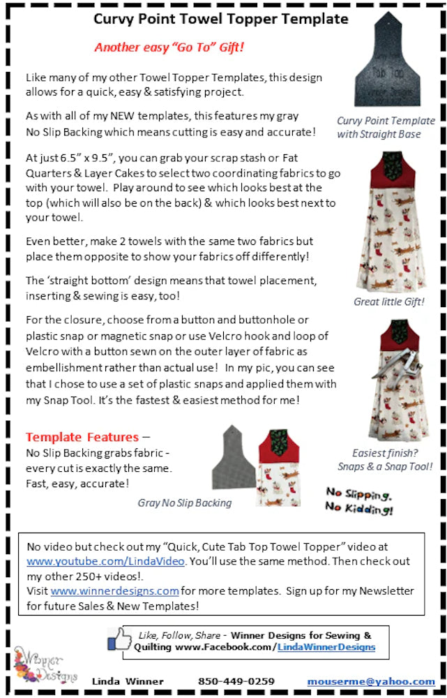 Towel Topper - Curvy Point Tab Top Template