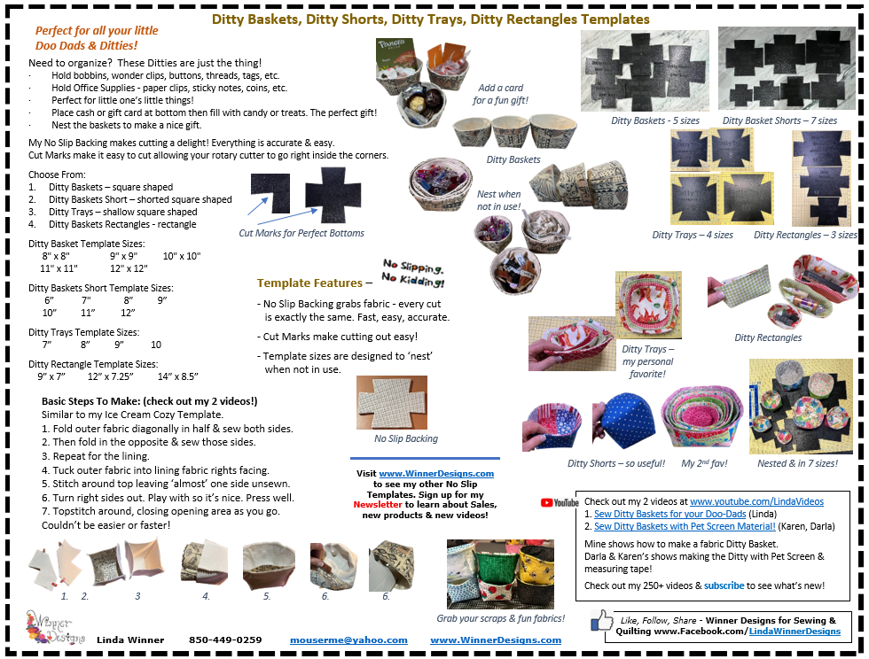 Ditty Basket Templates - Multiple Sizes