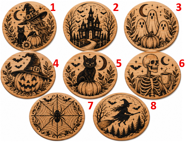 Halloween Coasters - Laser Etched Wood