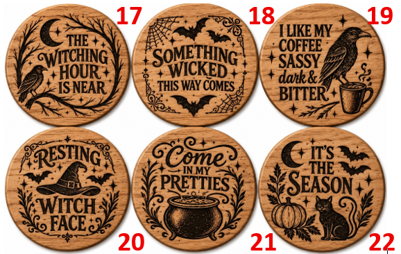 Halloween Coasters - Laser Etched Wood