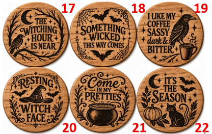 Halloween Coasters - Laser Etched Wood