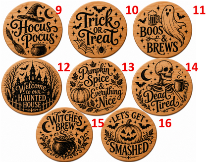 Halloween Coasters - Laser Etched Wood
