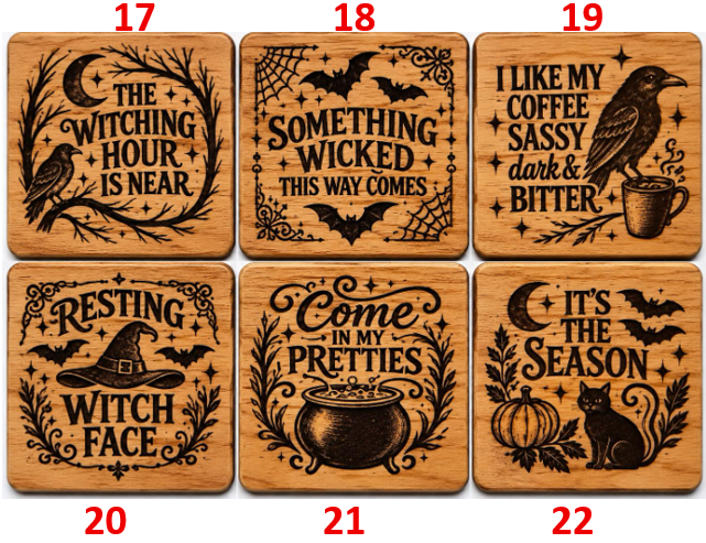 Halloween Coasters - Laser Etched Wood