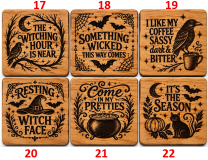 Halloween Coasters - Laser Etched Wood