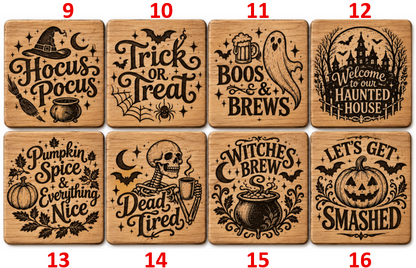 Halloween Coasters - Laser Etched Wood